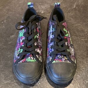 Kids Natural Steps dinosaur black purple green low top athletic shoes size 3